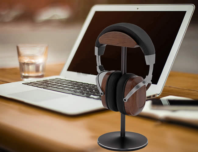 Simple Wooden Aluminum Alloy Combined With Desktop Headphones Storage Holder