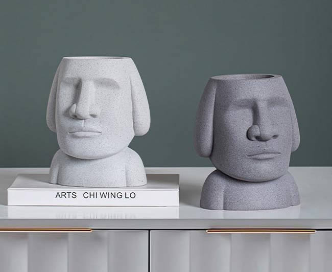 Abstract Easter Island Stone Man Organizes Storage Pen Holder
