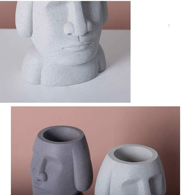 Abstract Easter Island Stone Man Organizes Storage Pen Holder