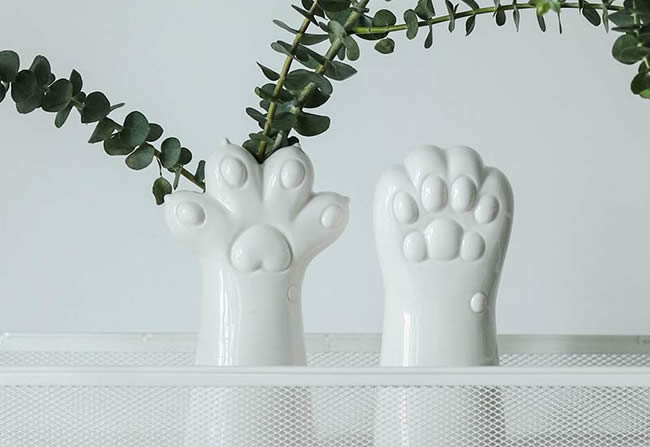 Cute White Cat Paw Ceramic Small Vase