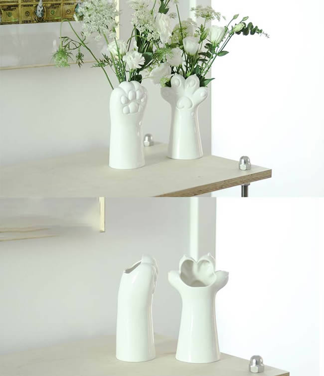 Cute White Cat Paw Ceramic Small Vase