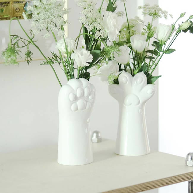 Cute White Cat Paw Ceramic Small Vase