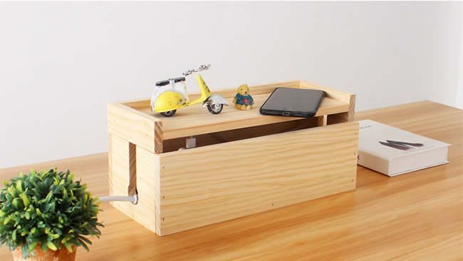 Desktop Wooden Power Outlet Organize Storage Box Wood Phone Holder