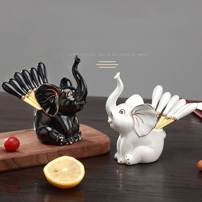 Ceramic Elephant Kitchen Living Room Fruit Fork Set