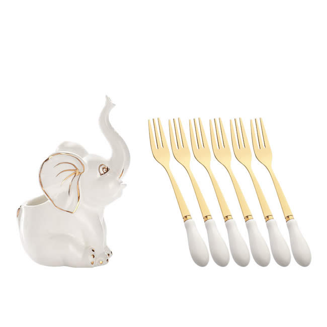 Ceramic Elephant Kitchen Living Room Fruit Fork Set