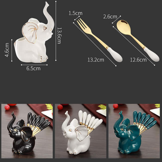 Ceramic Elephant Kitchen Living Room Fruit Fork Set