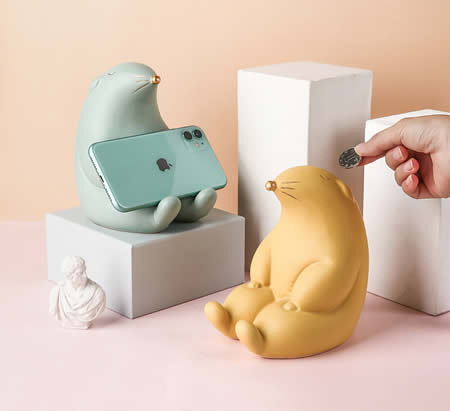 Cute Cartoon Groundhog Ceramic Phone Holder With Piggy Bank Function