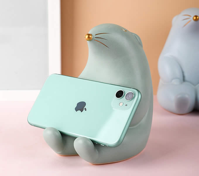 Cute Cartoon Groundhog Ceramic Phone Holder With Piggy Bank Function
