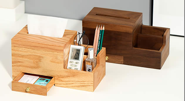 Multifunctional Wooden Desktop Organizer Storage Box Tissue Box