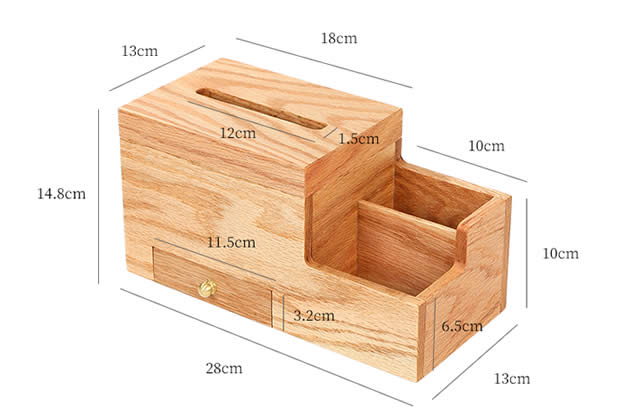 Multifunctional Wooden Desktop Organizer Storage Box Tissue Box