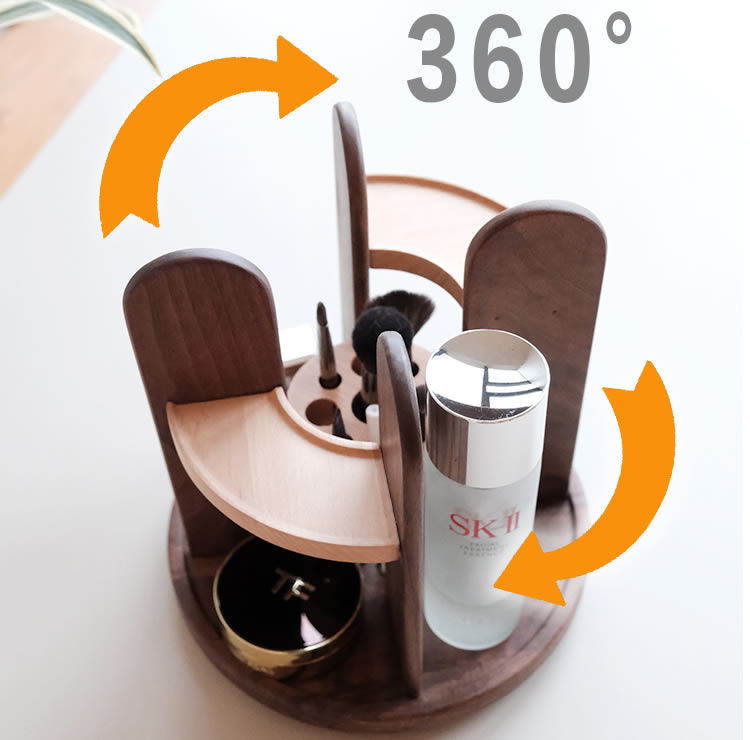 360 Rotation Cosmetic Organizer Wooden Storage Holder