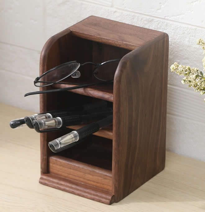 Black Walnut Multi-Grid Storage Box, Wood Pen Holder