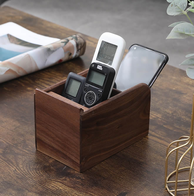 Black Walnut Multi-Grid Storage Box, Wood Pen Holder