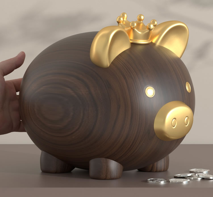 Classic Imitation Black Walnut Color Pig Piggy Bank