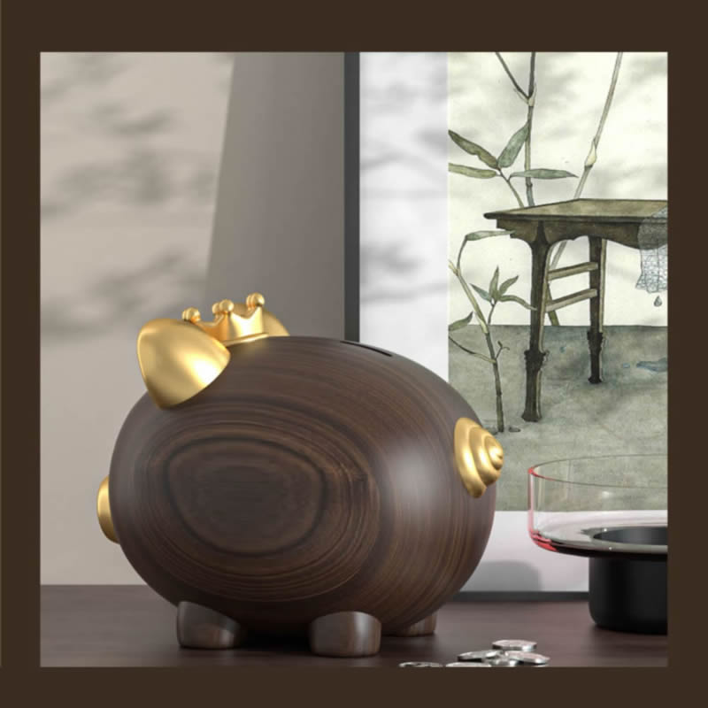 Classic Imitation Black Walnut Color Pig Piggy Bank