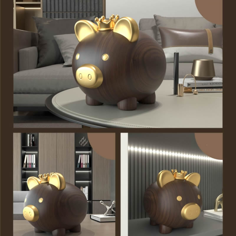 Classic Imitation Black Walnut Color Pig Piggy Bank