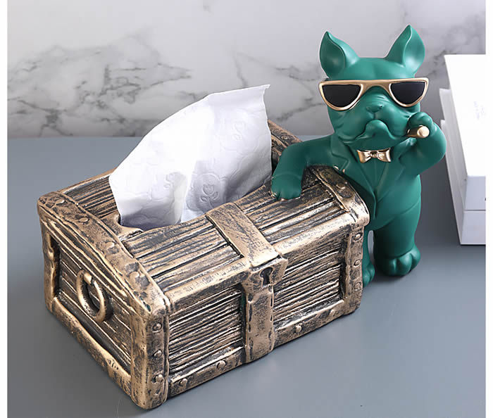 Creative Bulldog And Treasure Box Decoration Tissue Box