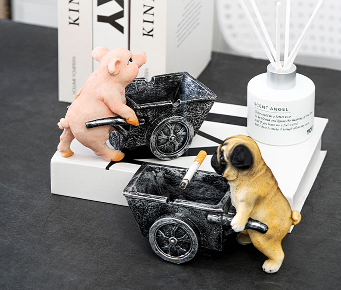 Cute Cartoon Piggy Puppy Trolley Shape Ashtray