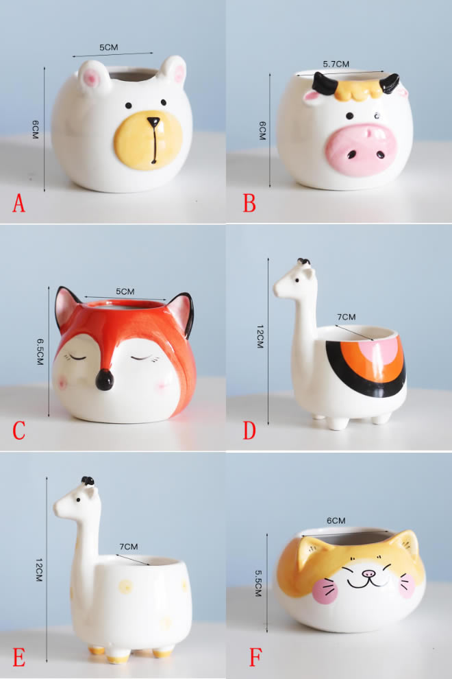 Cute Little Animal Flowerpot, Fox,Cat,Pig,Deer