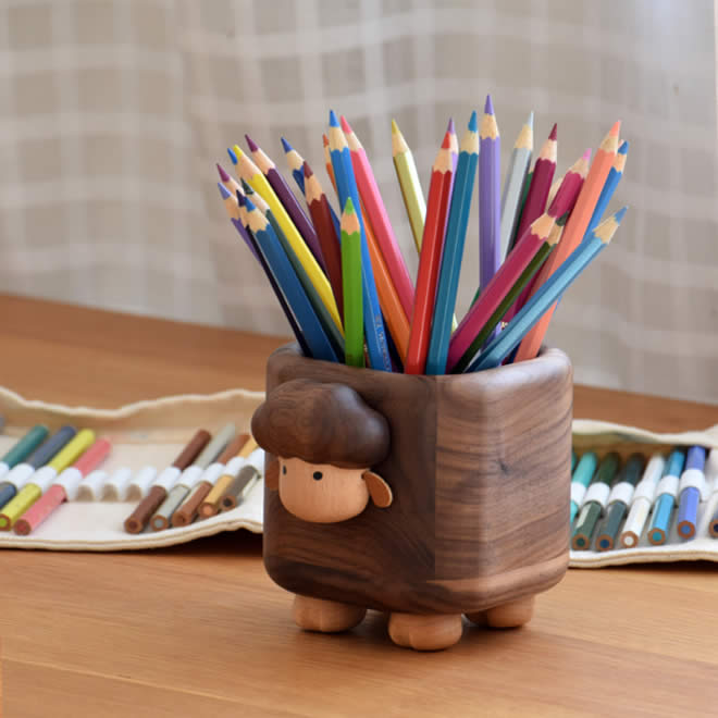 Cute Little Sheep Black Walnut Pen Holder