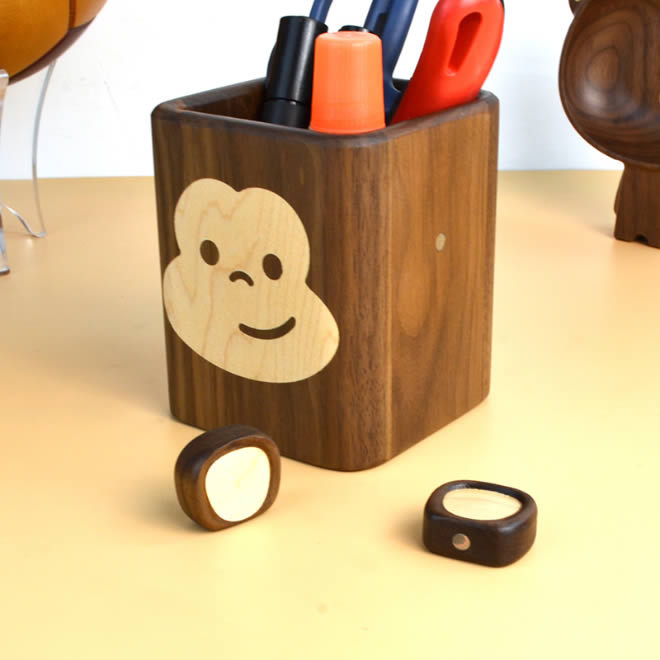 Cute Wooden Monkey Desktop Organizer Pen Holder