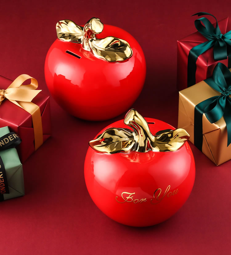 Exquisite Christmas Red Apple Decorative Piggy Bank