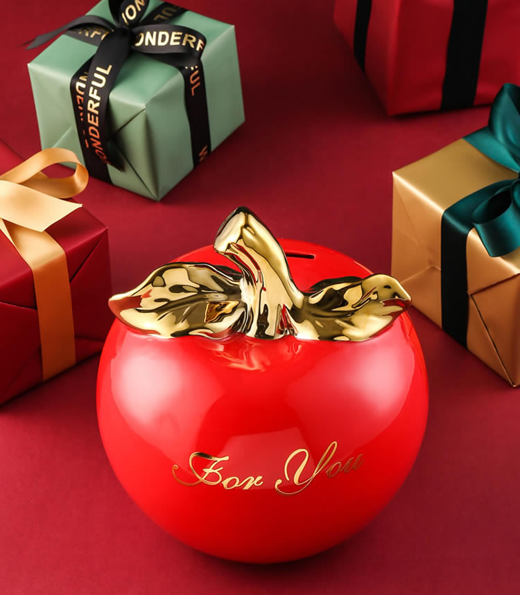 Exquisite Christmas Red Apple Decorative Piggy Bank