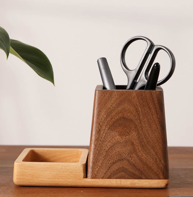 Exquisite Pure Wood Office Organize Storage Pen Holder