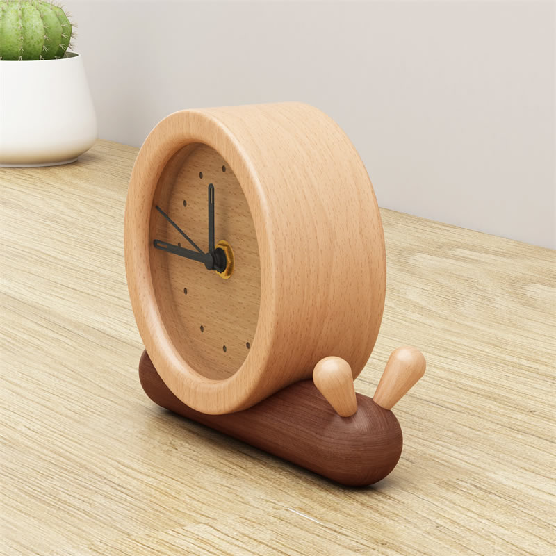Exquisite Pure Wood Snail Decoration Desk Clock