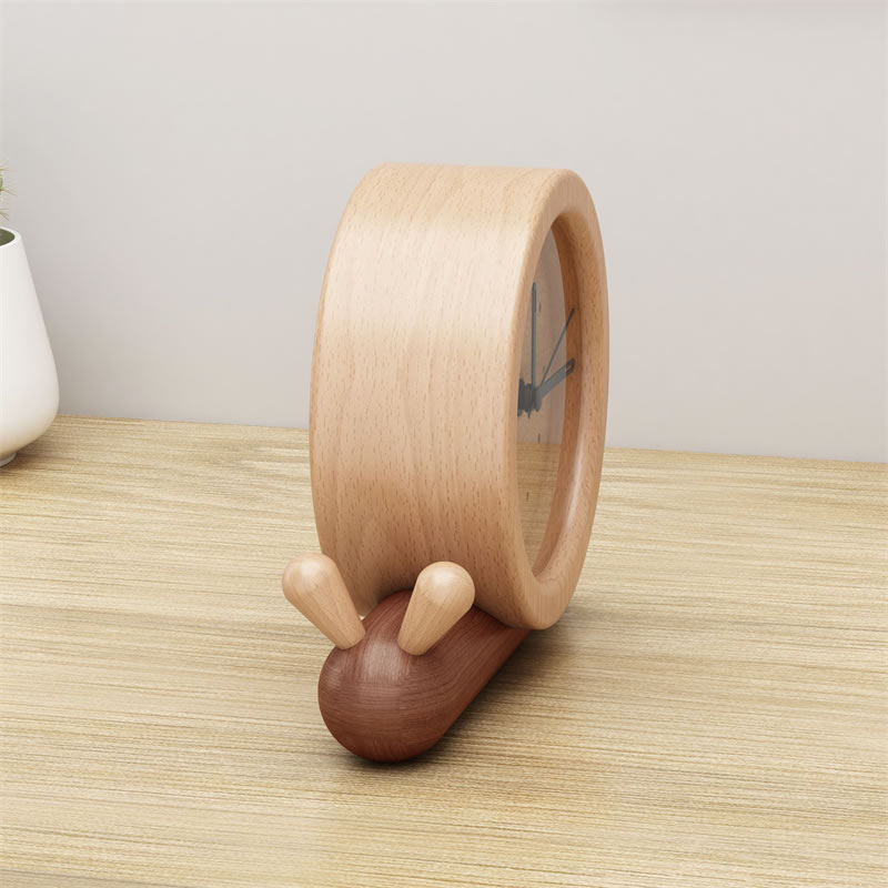 Exquisite Pure Wood Snail Decoration Desk Clock