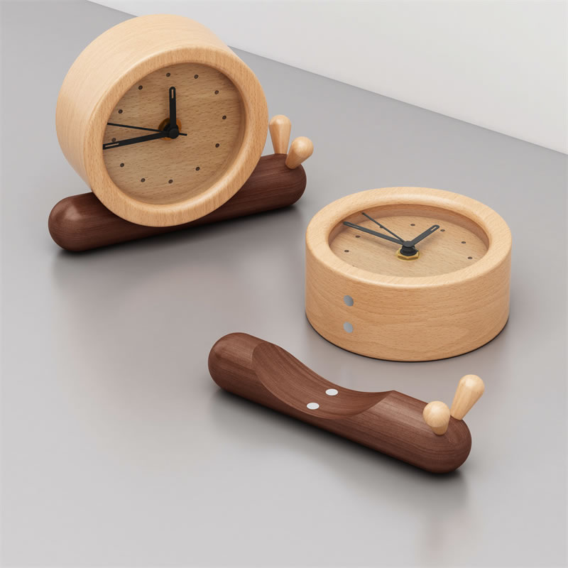 Exquisite Pure Wood Snail Decoration Desk Clock