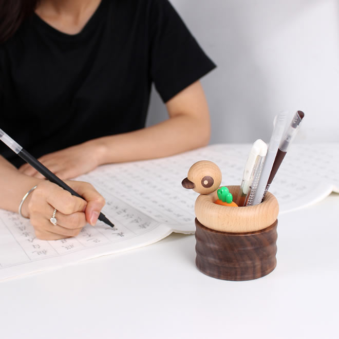 Funny Duck Walnut Wooden Pen Holder