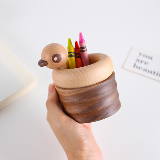 Funny Duck Walnut Wooden Pen Holder