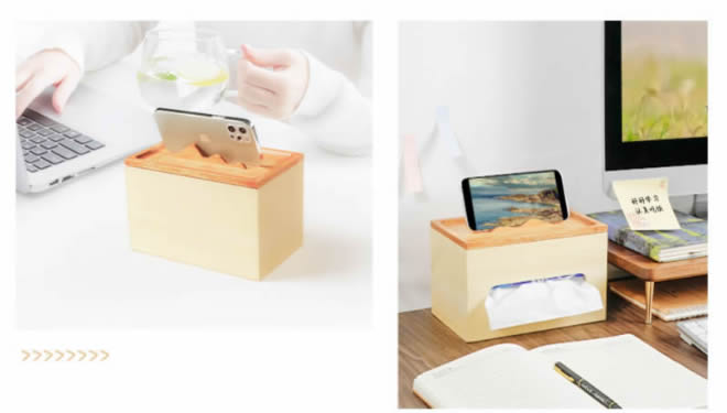 Multifunctional Pure Wood Tissue Box, Mobile Phone Holder