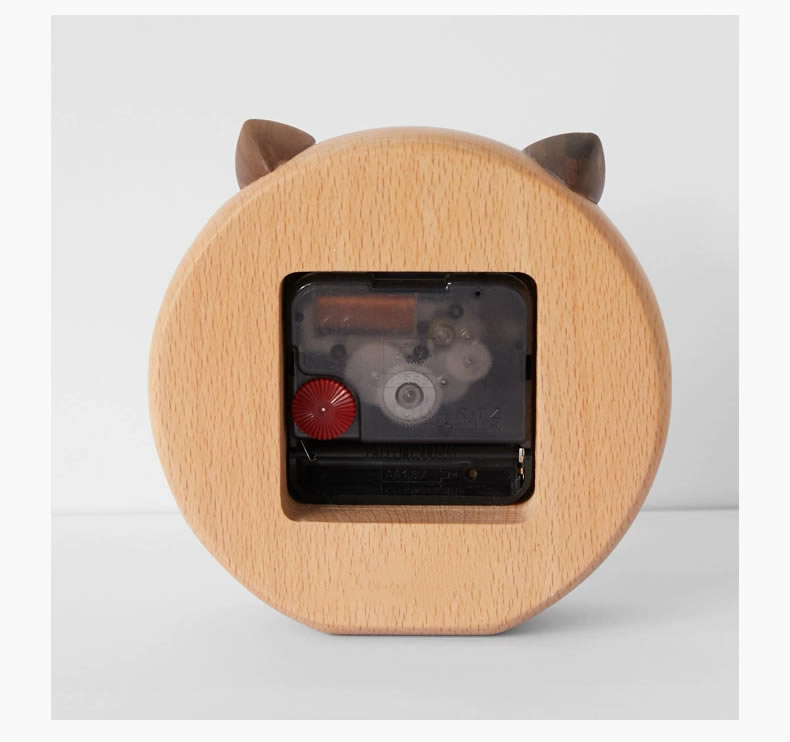 Simple Wooden Cat Face Shape Desk Clock