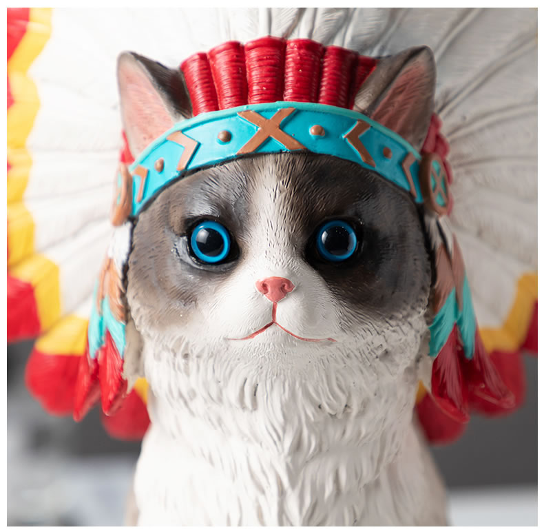 Amusing Native American Style Cat Sculpture Figurine