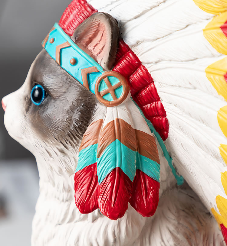 Amusing Native American Style Cat Sculpture Figurine