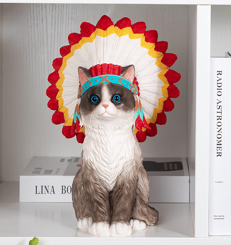 Amusing Native American Style Cat Sculpture Figurine