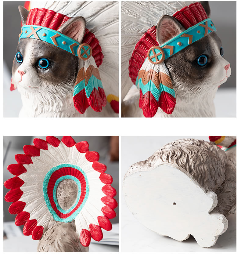 Amusing Native American Style Cat Sculpture Figurine