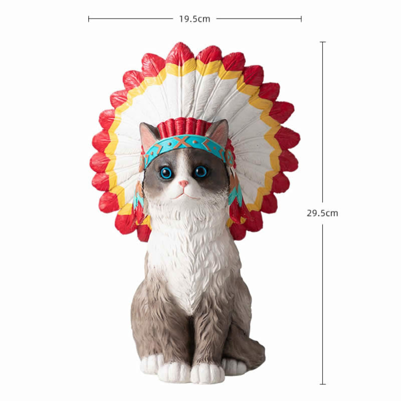 Amusing Native American Style Cat Sculpture Figurine