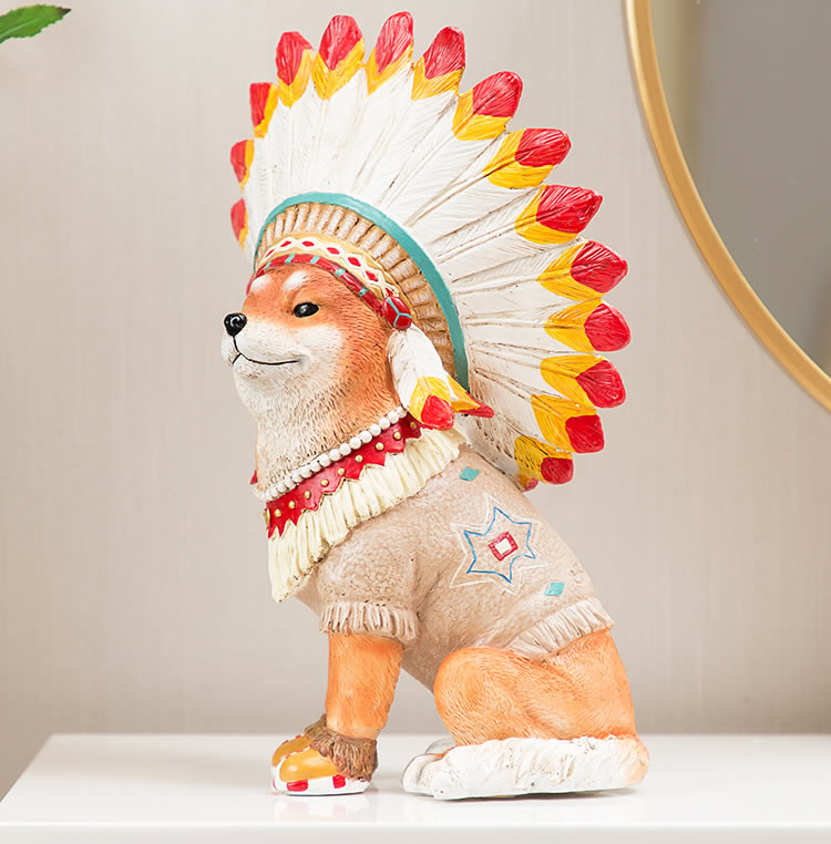 Amusing Native American Style Shiba Inu Dog Sculpture Figurine