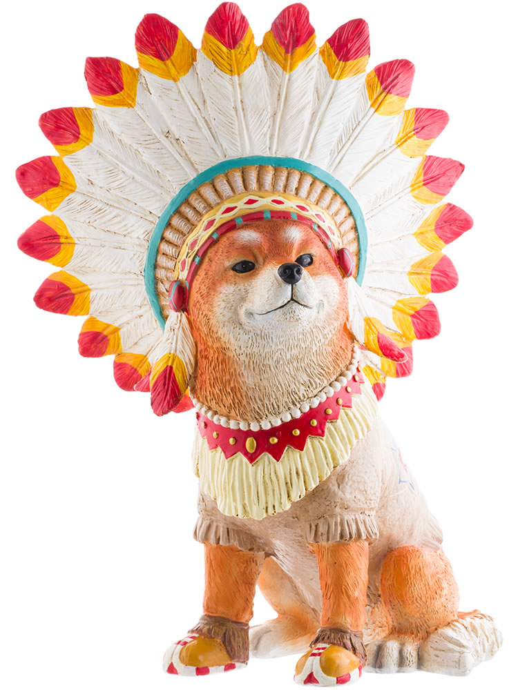 Amusing Native American Style Shiba Inu Dog Sculpture Figurine