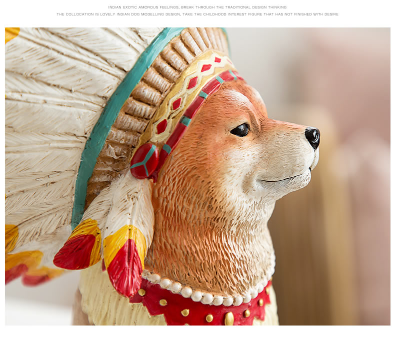 Amusing Native American Style Shiba Inu Dog Sculpture Figurine