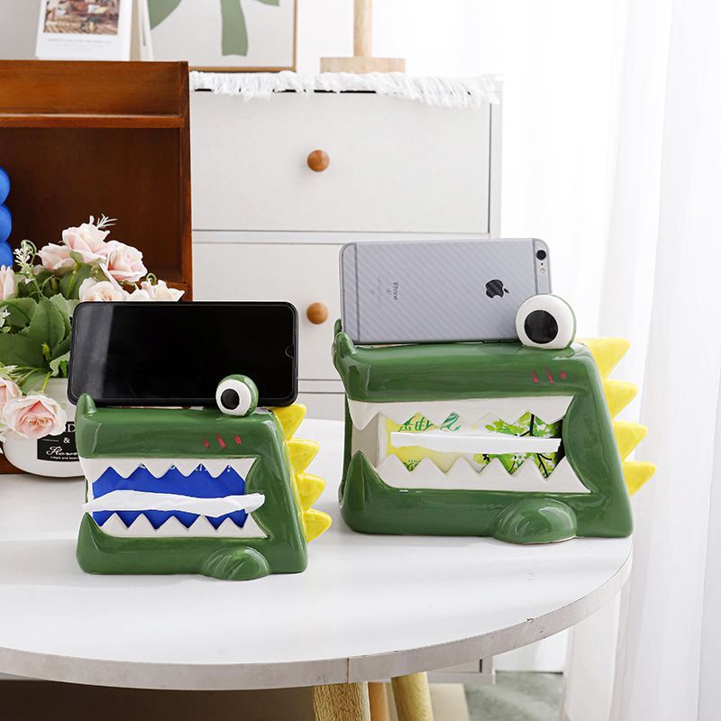 Big Eyes Green Alligator Porcelain Ceramic Tissue Box