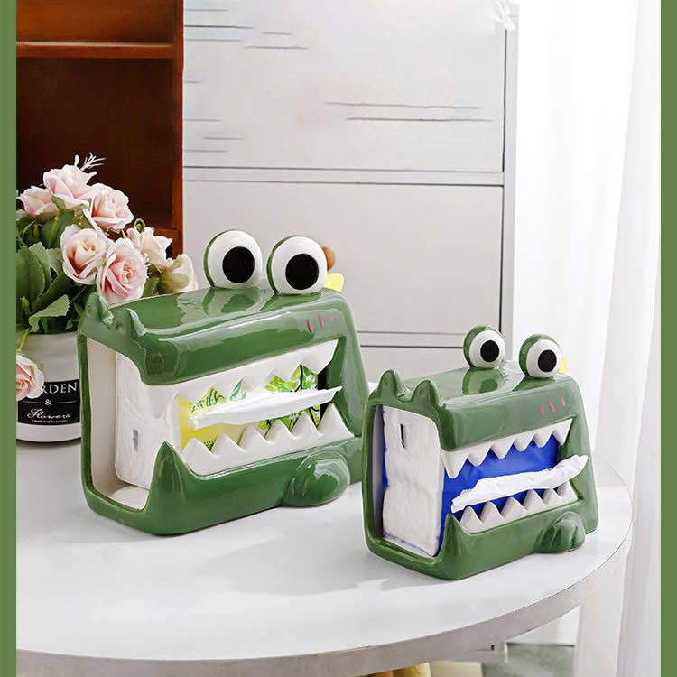Big Eyes Green Alligator Porcelain Ceramic Tissue Box