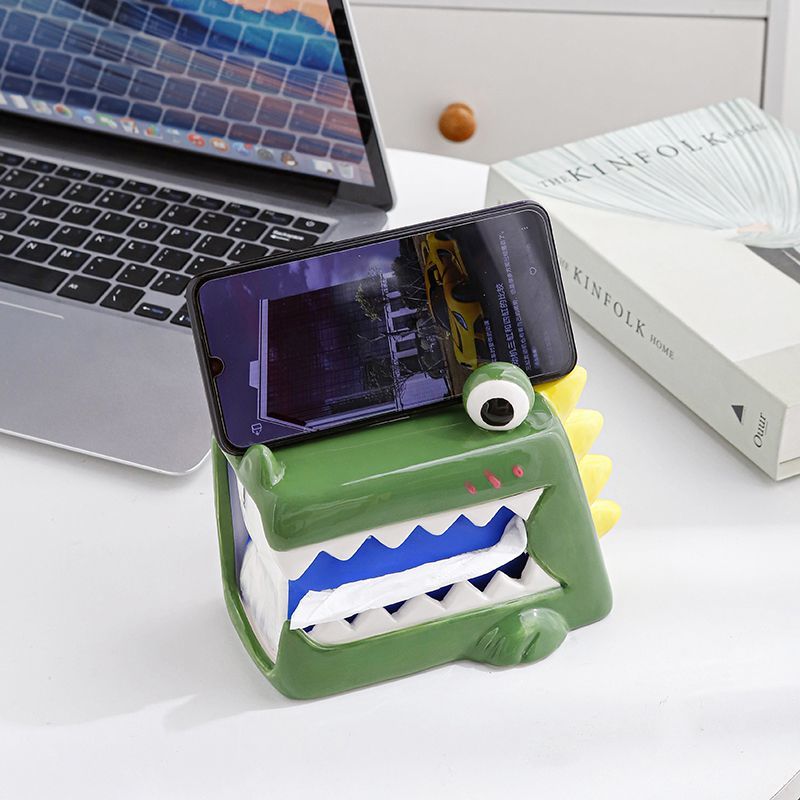 Big Eyes Green Alligator Porcelain Ceramic Tissue Box