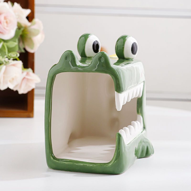 Big Eyes Green Alligator Porcelain Ceramic Tissue Box