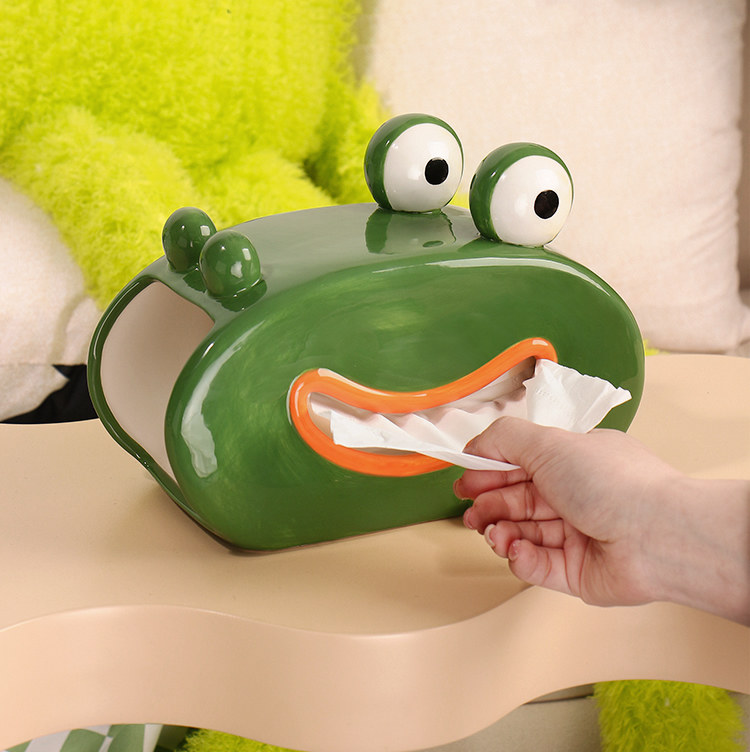 Big Mouth Green Frog Tissue Box With Cell Phone Holder