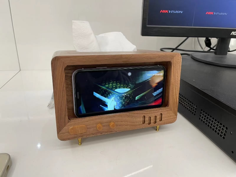 Black Walnut Tv Shaped Tissue Box,With Phone Holder