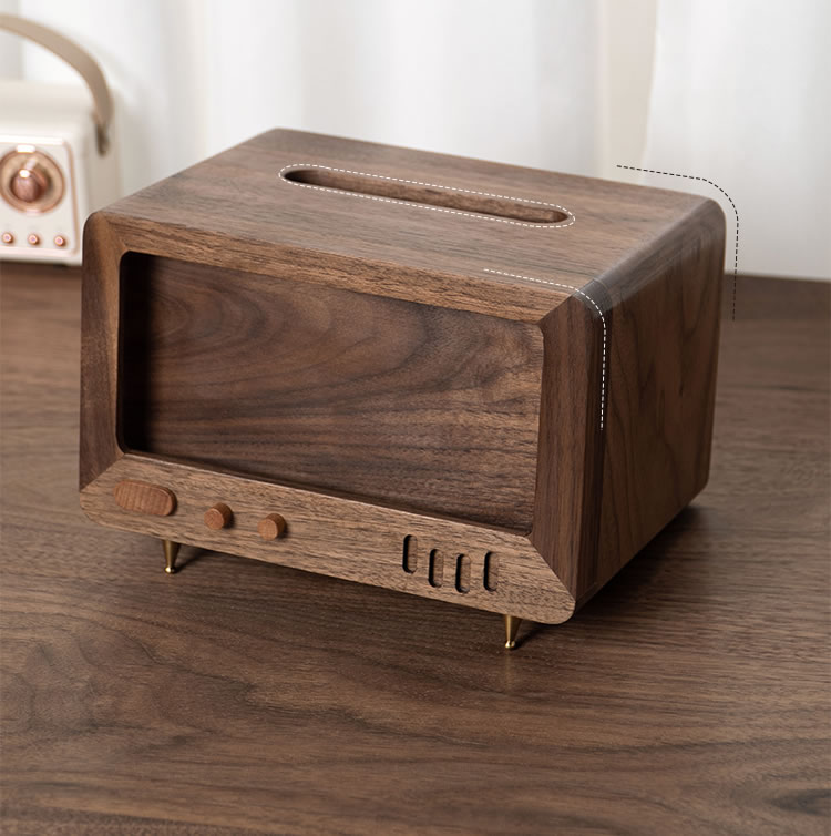 Black Walnut Tv Shaped Tissue Box,With Phone Holder